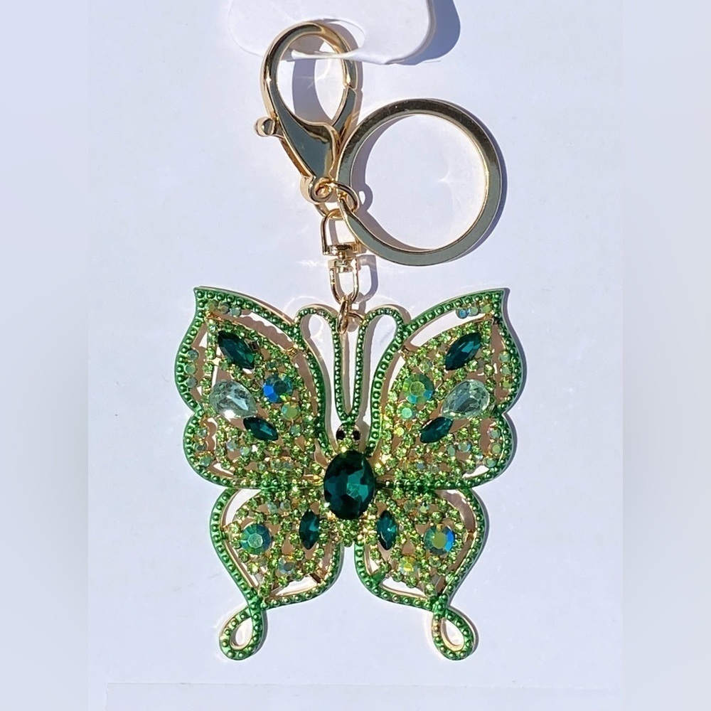 Green Crystal Butterfly Bag charm Keychain nwt